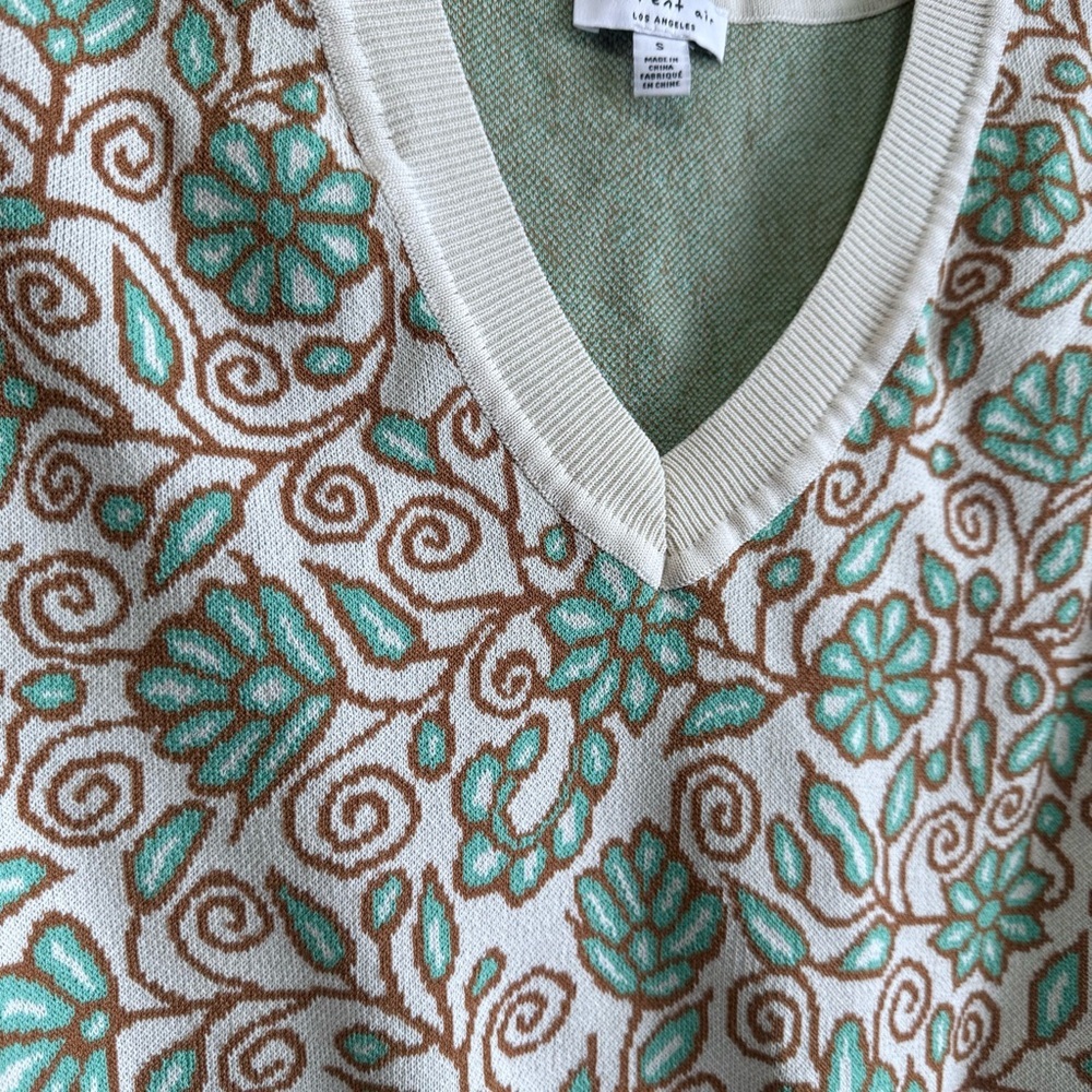 Current Air Retro Cottagecore Floral Knit Vest Grandmacore Boho Sage Gold S - Picture 3 of 6